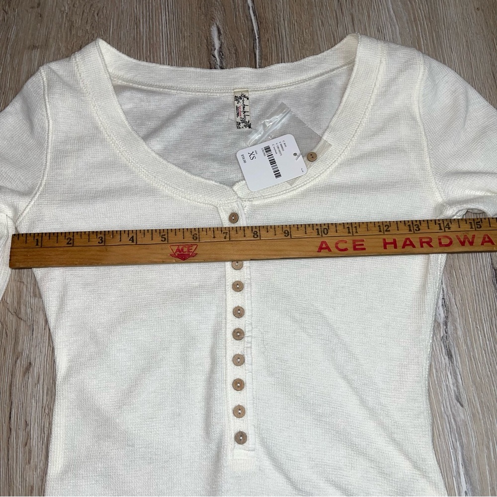 NEW Free People Dylan Thermal Bodysuit Top w/ Thumbhole Ivory Womens Size XS - Picture 7 of 11